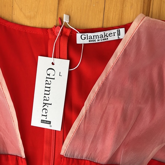 [L] RED KIMONO ROMPER GLAMAKER - Picture 12 of 14